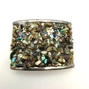 VTG Abalone Shell Chip Inlay Belt Buckle Southwestern Boho Fashion Jewelry